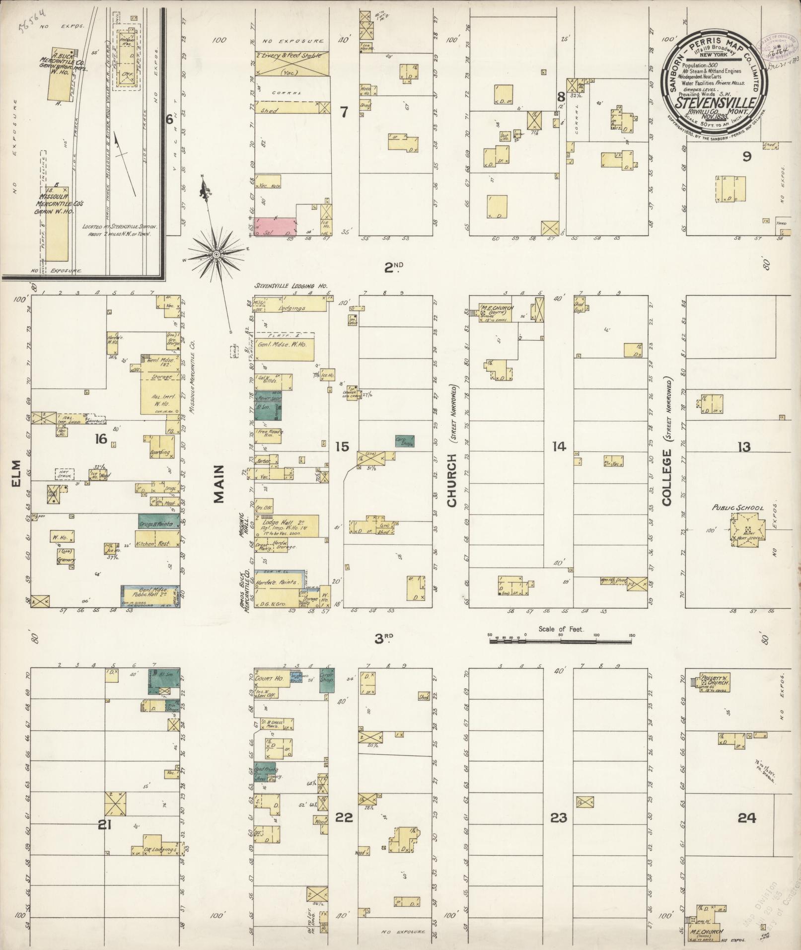 Sanborn Fire Insurance Map from Stevensville, Ravalli County, Montana (1893), Sheet #0001 - Historic Sanborn Fire Insurance Map Print, vintage old map wall art, antique decor, genealogy gift, Montana Montana map