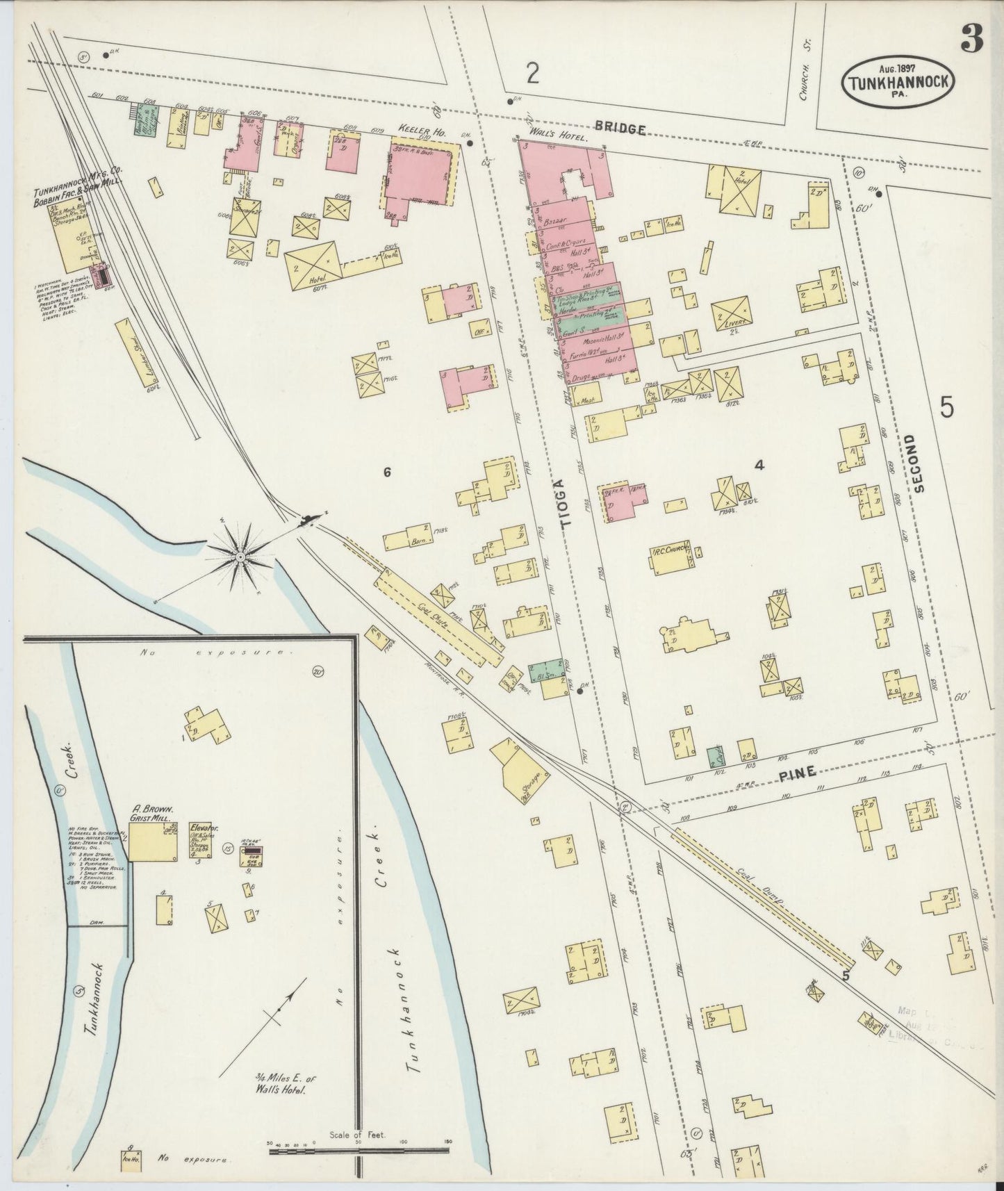 Sanborn Fire Insurance Map from Tunkhannock, Wyoming County, Pennsylvania (1897), Sheet #0003 - Complete Map Set gallery image, historic Sanborn map, vintage wall art, Pennsylvania Pennsylvania
