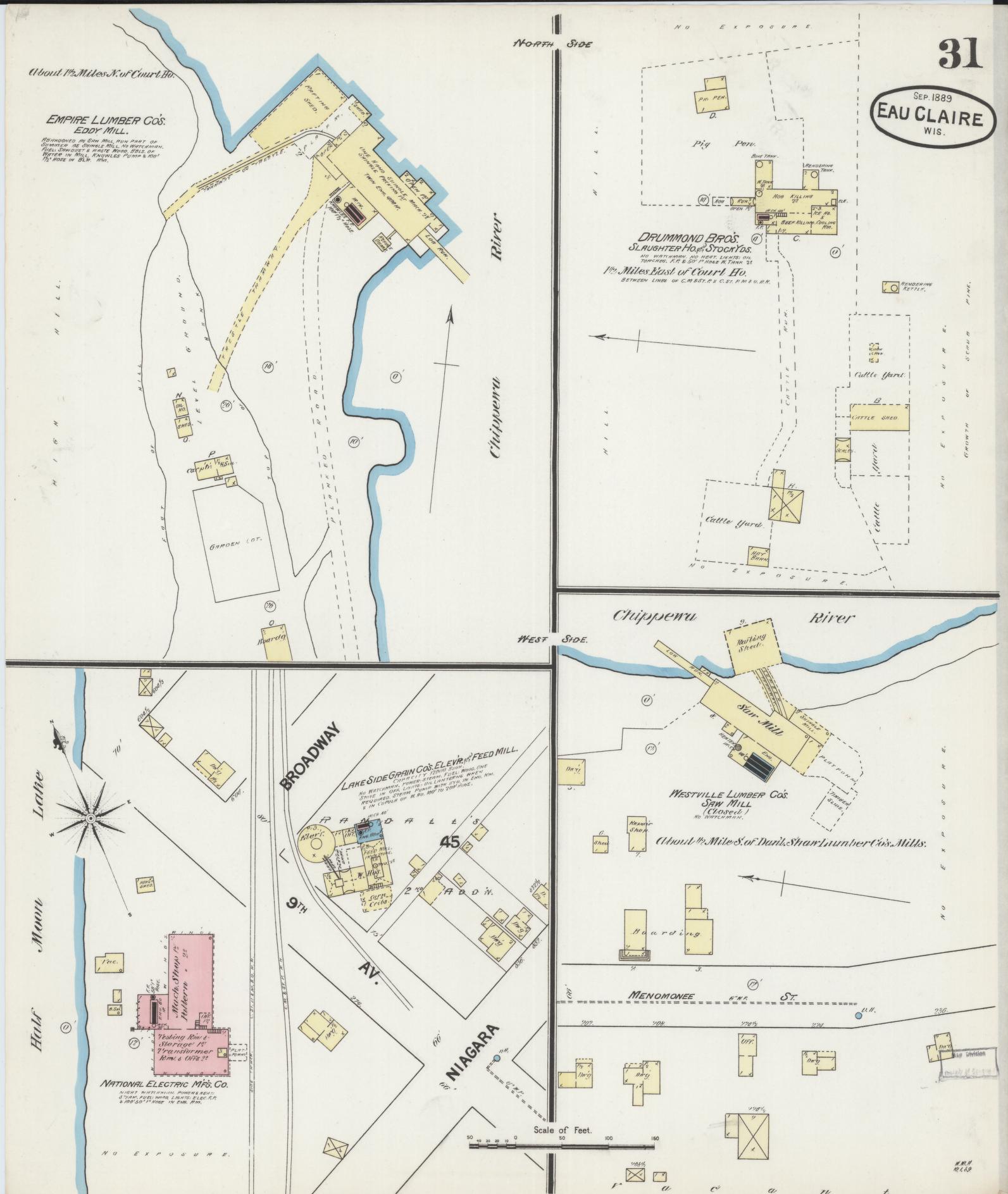 Sanborn Fire Insurance Map from Eau Claire, Eau Claire County, Wisconsin (1889), Sheet #0031 - Historic Sanborn Fire Insurance Map Print, vintage old map wall art, antique decor, genealogy gift, Wisconsin Wisconsin map