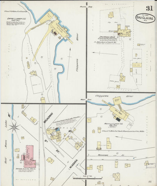 Sanborn Fire Insurance Map from Eau Claire, Eau Claire County, Wisconsin (1889), Sheet #0031 - Historic Sanborn Fire Insurance Map Print, vintage old map wall art, antique decor, genealogy gift, Wisconsin Wisconsin map