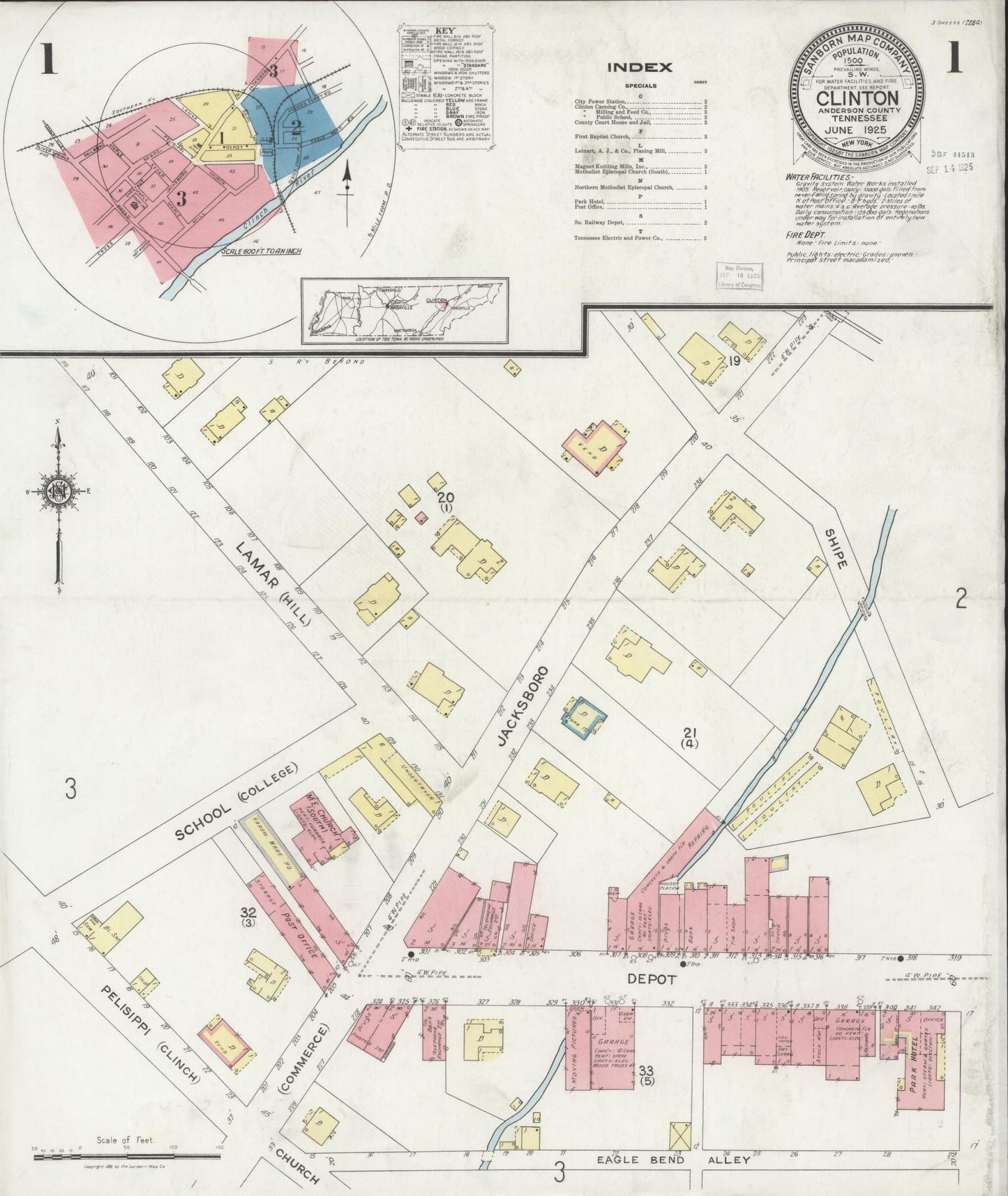 Sanborn Fire Insurance Map from Clinton, Anderson County, Tennessee. (1925) – Historic Sanborn Fire Insurance Map Print