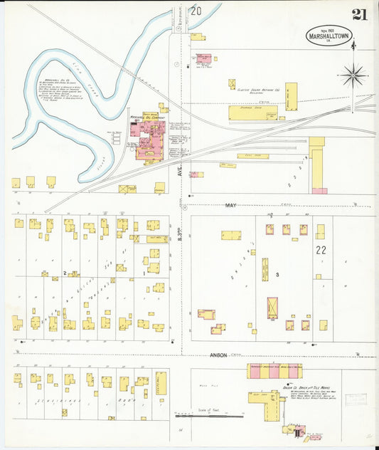 Sanborn Fire Insurance Map from Marshalltown, Marshall County, Iowa (1901), Sheet #0021 - Historic Sanborn Fire Insurance Map Print, vintage old map wall art