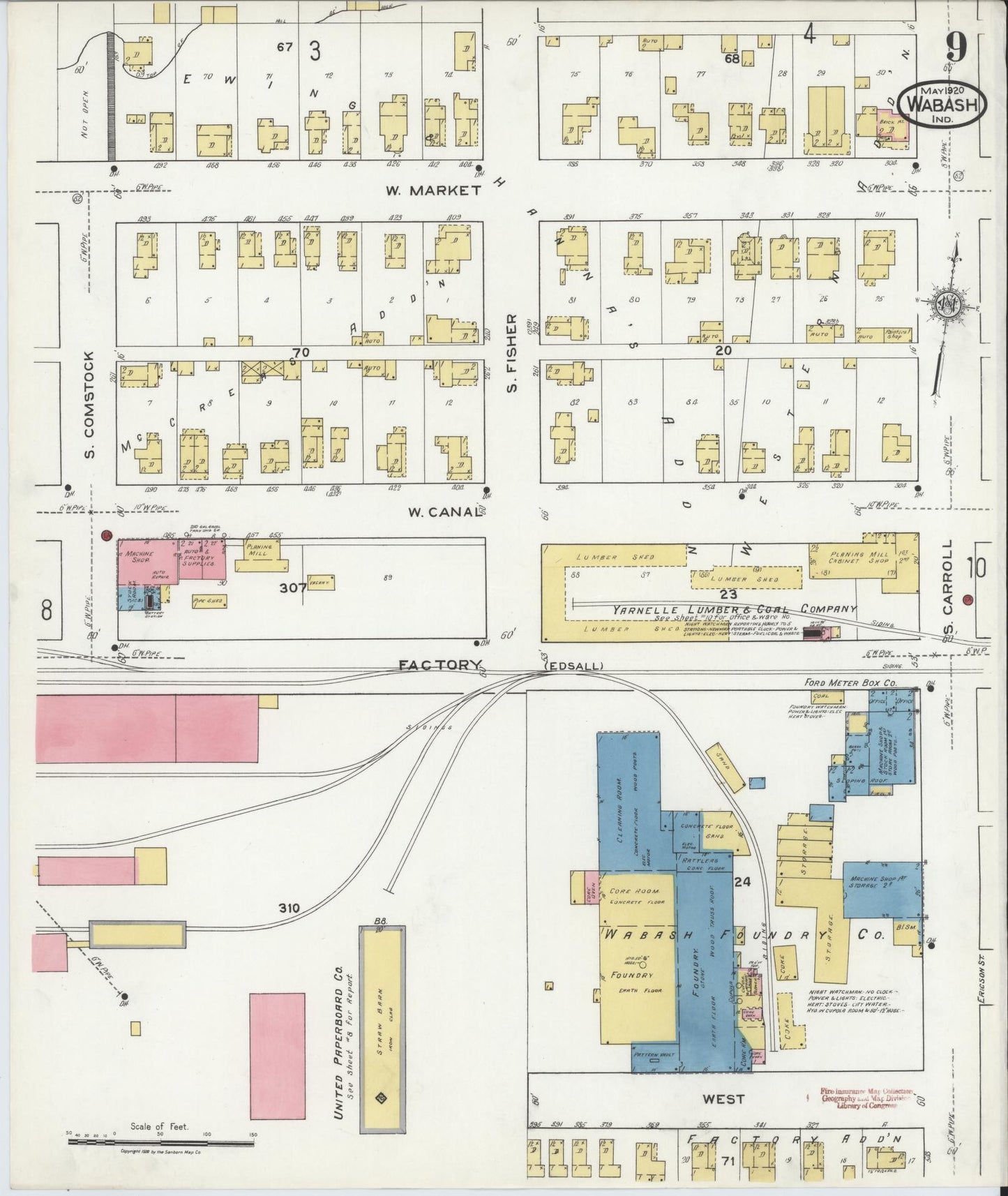 Sanborn Fire Insurance Map from Wabash, Wabash County, Indiana (1920), Sheet #0009 - Complete Map Set gallery image, historic Sanborn map, vintage wall art, Indiana Indiana
