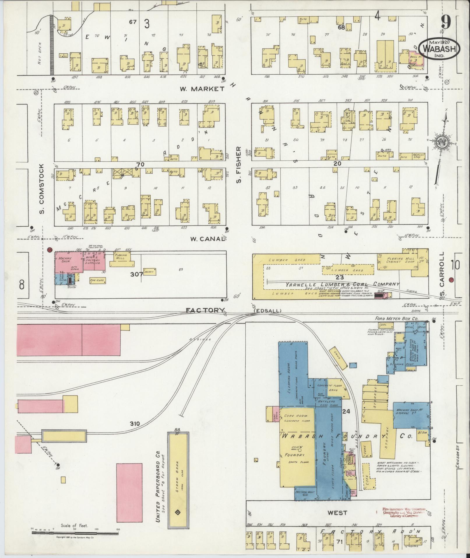 Sanborn Fire Insurance Map from Wabash, Wabash County, Indiana (1920), Sheet #0009 - Complete Map Set gallery image, historic Sanborn map, vintage wall art, Indiana Indiana