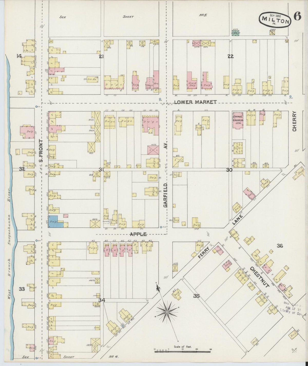 Sanborn Fire Insurance Map from Milton, Northumberland County, Pennsylvania (1890), Sheet #0006 - Complete Map Set gallery image, historic Sanborn map, vintage wall art, Pennsylvania Pennsylvania