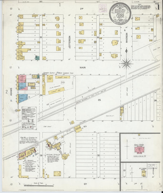 Sanborn Fire Insurance Map from Foss, Washita County, Oklahoma (1904), Sheet #0001 - Historic Sanborn Fire Insurance Map Print, vintage old map wall art, antique decor, genealogy gift, Oklahoma Oklahoma map