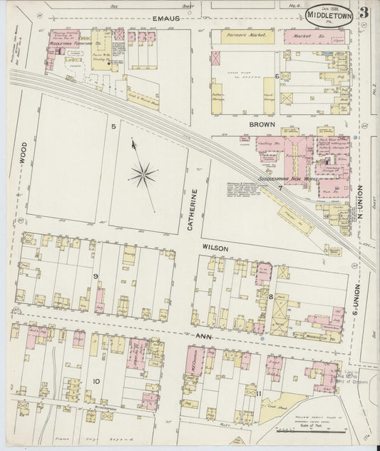 Sanborn Fire Insurance Map from Middletown, Dauphin County, Pennsylvania (1888), Sheet #0003 - Historic Sanborn Fire Insurance Map Print, vintage old map wall art, antique decor, genealogy gift, Pennsylvania Pennsylvania map