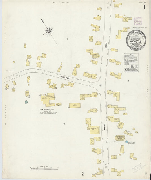 Sanborn Fire Insurance Map from Newton, Rockingham County, New Hampshire (1907), Sheet #0001 - Historic Sanborn Fire Insurance Map Print, vintage old map wall art, antique decor, genealogy gift, New Hampshire New Hampshire map