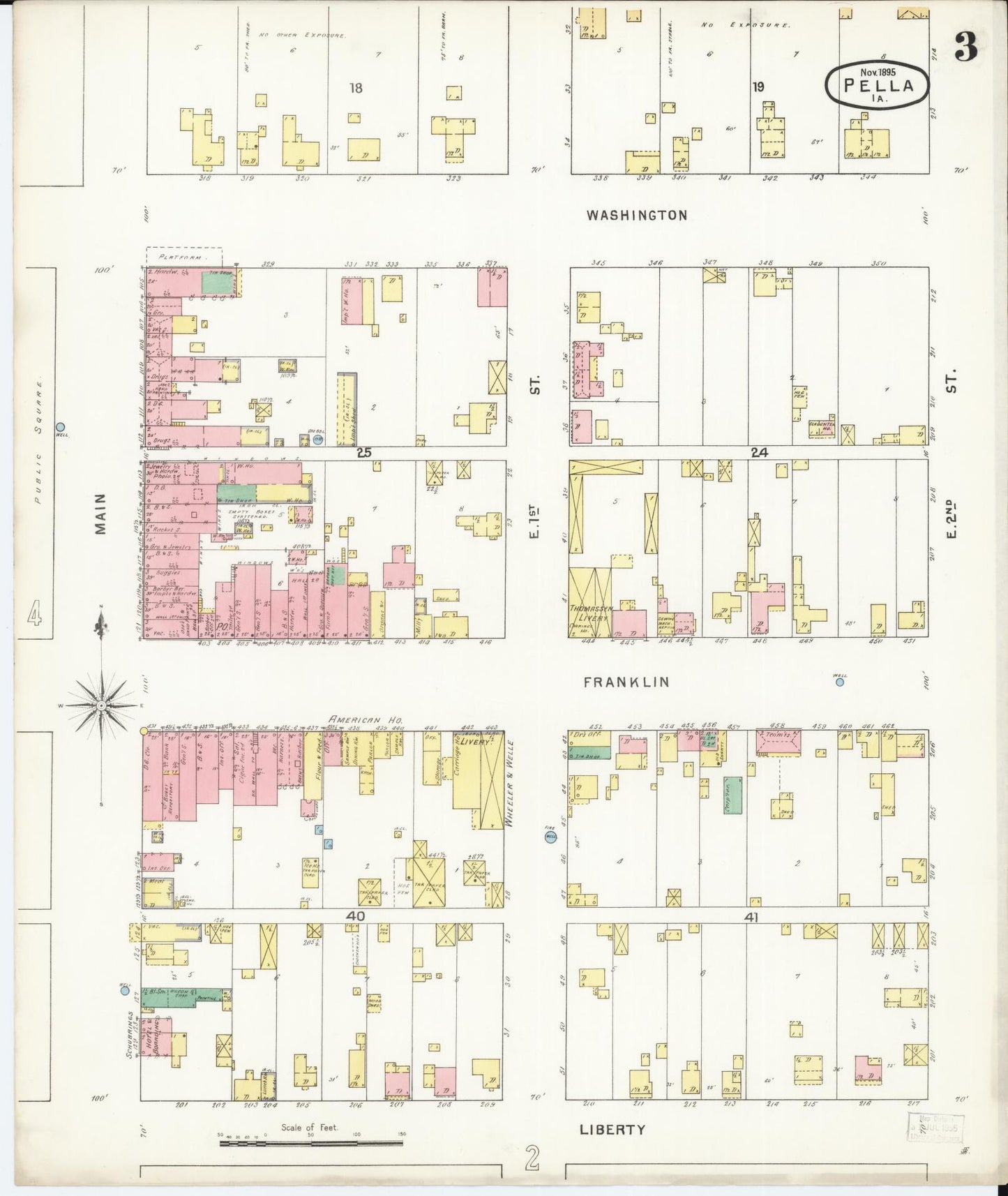 Sanborn Fire Insurance Map from Pella, Marion County, Iowa (1895), Sheet #0003 - Historic Sanborn Fire Insurance Map Print, vintage old map wall art