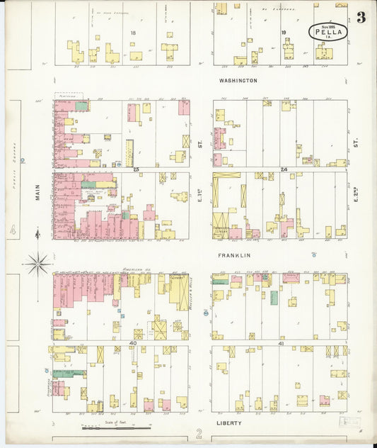 Sanborn Fire Insurance Map from Pella, Marion County, Iowa (1895), Sheet #0003 - Historic Sanborn Fire Insurance Map Print, vintage old map wall art