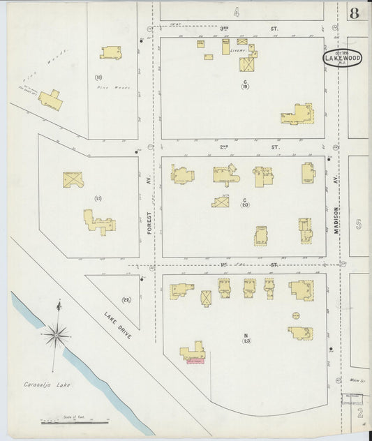 Sanborn Fire Insurance Map from Lakewood, Ocean County, New Jersey (1895), Sheet #0008 - Historic Sanborn Fire Insurance Map Print, vintage old map wall art, antique decor, genealogy gift, New Jersey New Jersey map