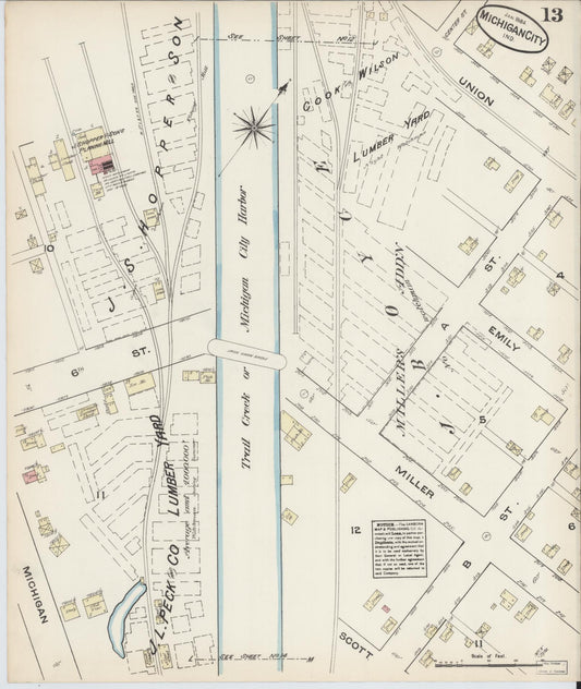 Sanborn Fire Insurance Map from Michigan City, La Porte  County, Indiana (1884), Sheet #0013 - Historic Sanborn Fire Insurance Map Print, vintage old map wall art, antique decor, genealogy gift, Michigan Michigan map
