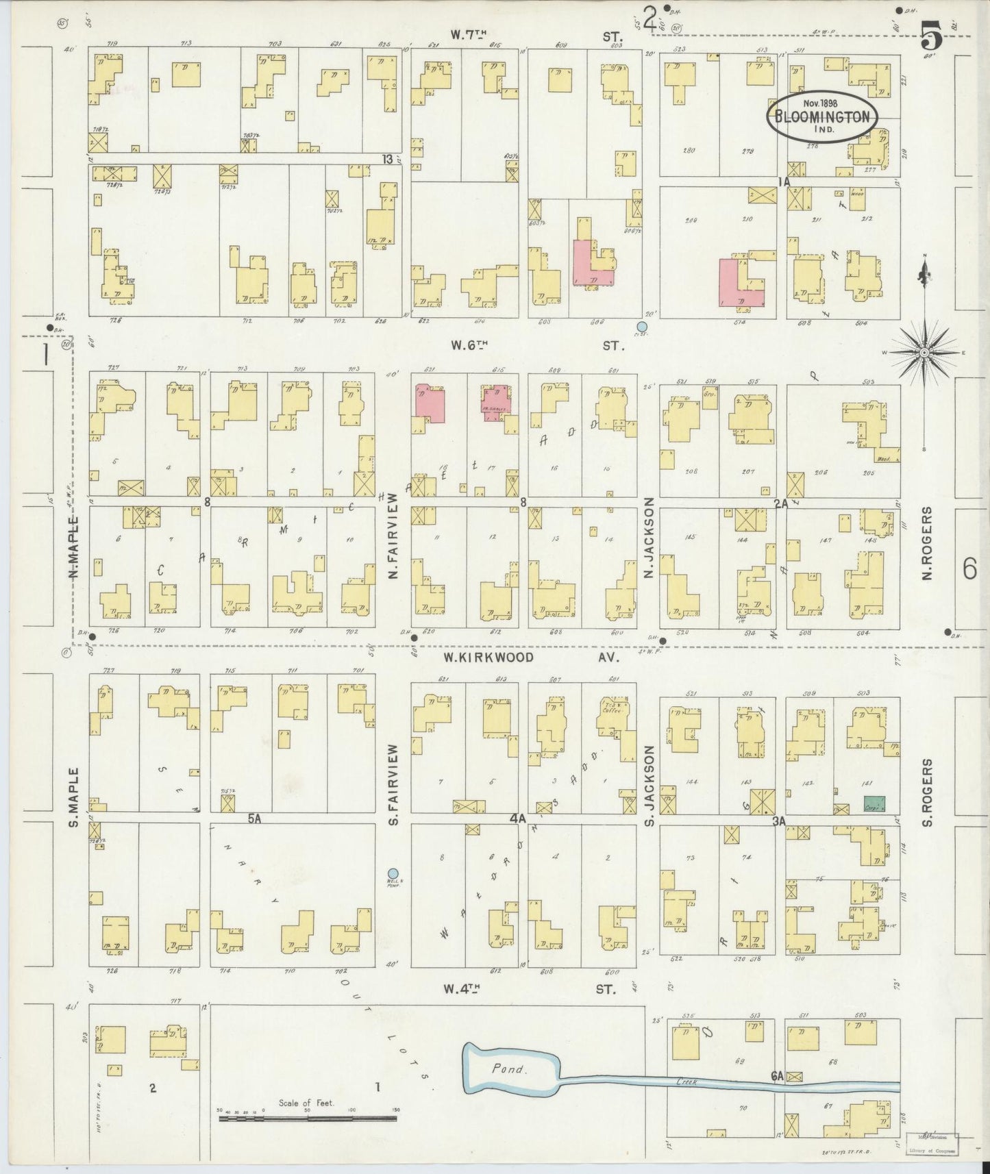 Sanborn Fire Insurance Map from Bloomington, Monroe County, Indiana (1898), Sheet #0005 - Complete Map Set gallery image, historic Sanborn map, vintage wall art, Indiana Indiana