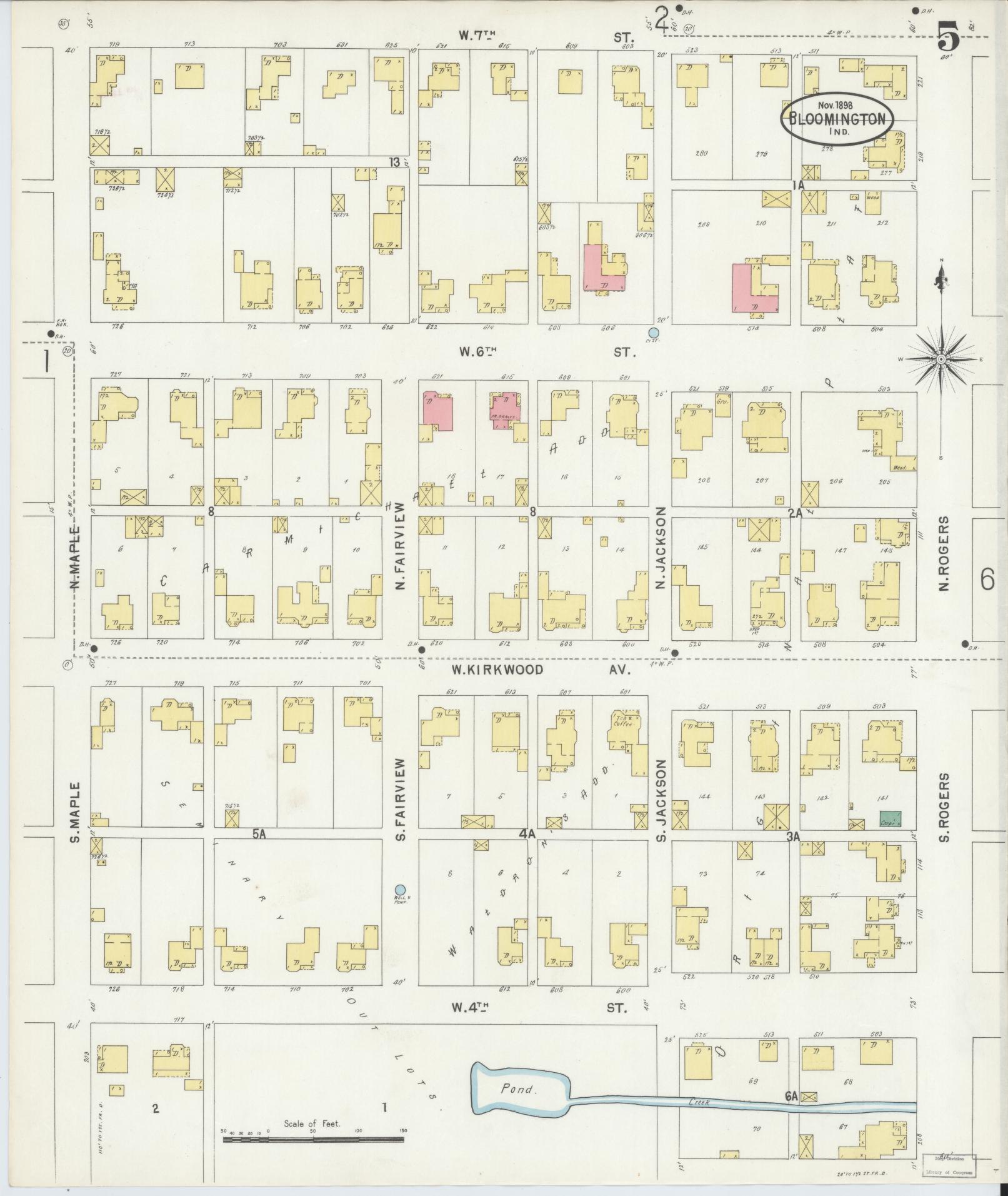 Sanborn Fire Insurance Map from Bloomington, Monroe County, Indiana (1898), Sheet #0005 - Complete Map Set gallery image, historic Sanborn map, vintage wall art, Indiana Indiana