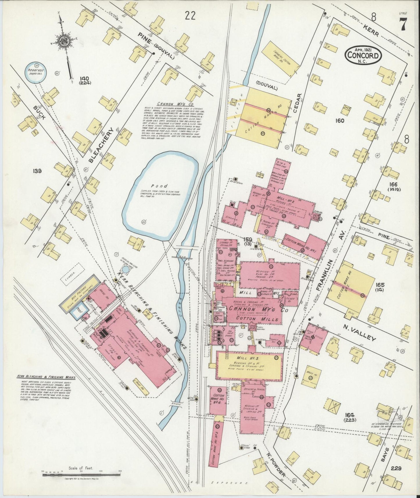 Sanborn Fire Insurance Map from Concord, Cabarrus County, North Carolina (1921), Sheet #0007 - Complete Map Set gallery image, historic Sanborn map, vintage wall art, North Carolina North Carolina