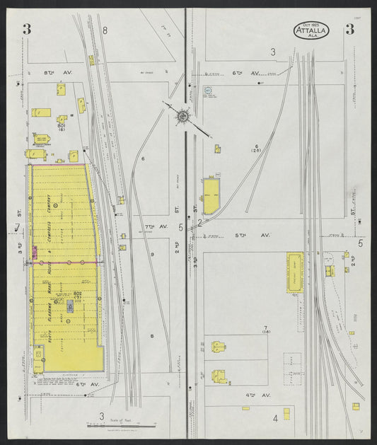 Sanborn Fire Insurance Map from Attalla, Etowah County, Alabama (1925), Sheet #0003 - Historic Sanborn Fire Insurance Map Print, vintage old map wall art, antique decor, genealogy gift, Alabama Alabama map