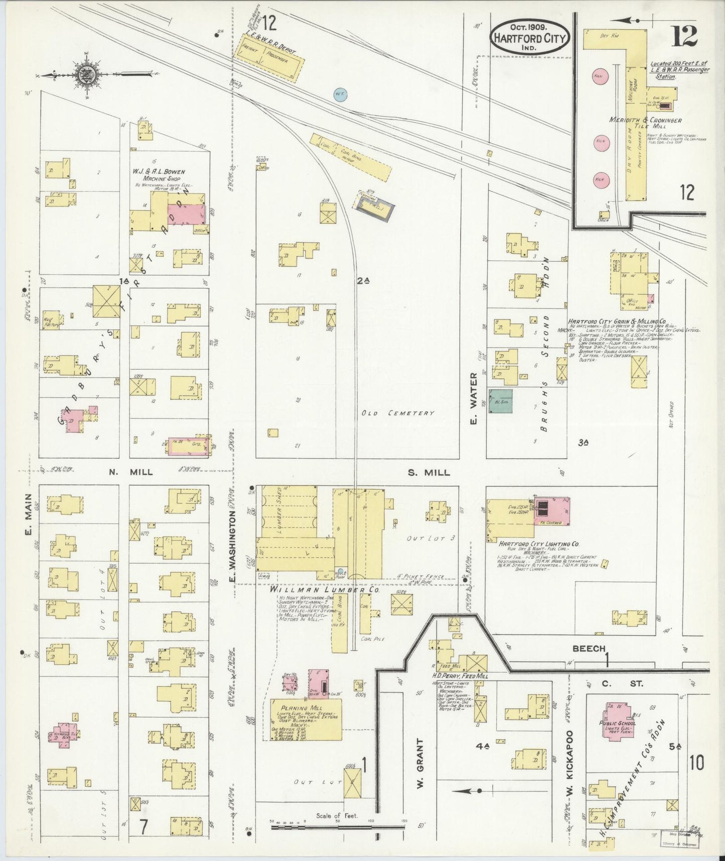 Sanborn Fire Insurance Map from Hartford City, Blackford County, Indiana (1909), Sheet #0012 - Complete Map Set gallery image, historic Sanborn map, vintage wall art, Indiana Indiana