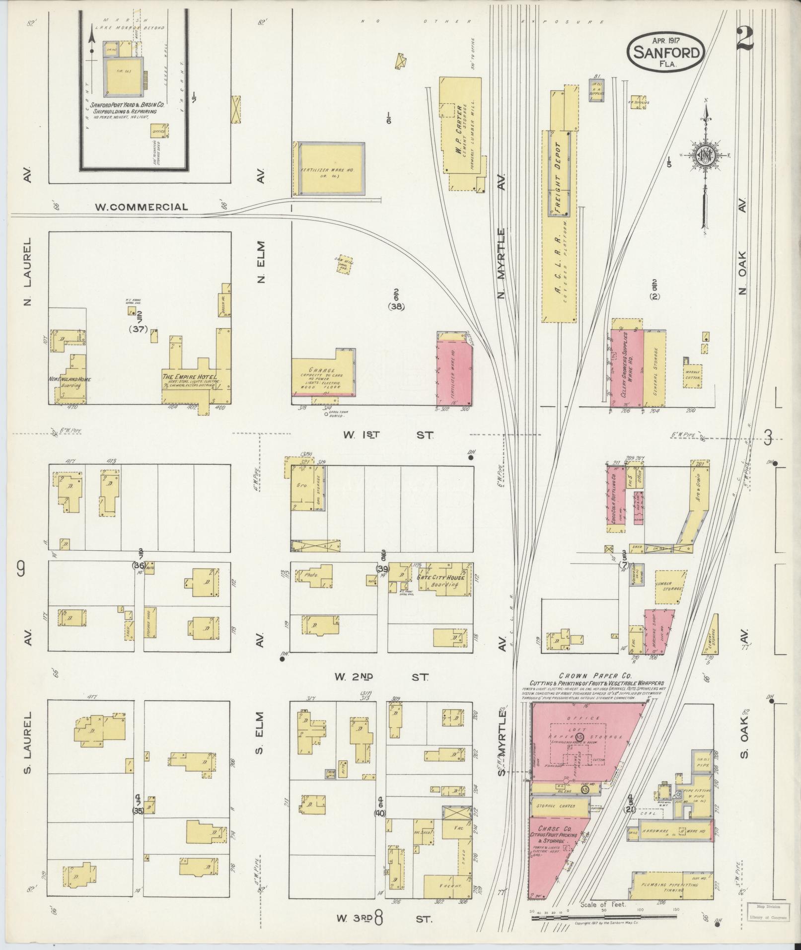 Sanborn Fire Insurance Map from Sanford, Seminole County, Florida (1917), Sheet #0002 - Complete Map Set gallery image, historic Sanborn map, vintage wall art, Florida Florida
