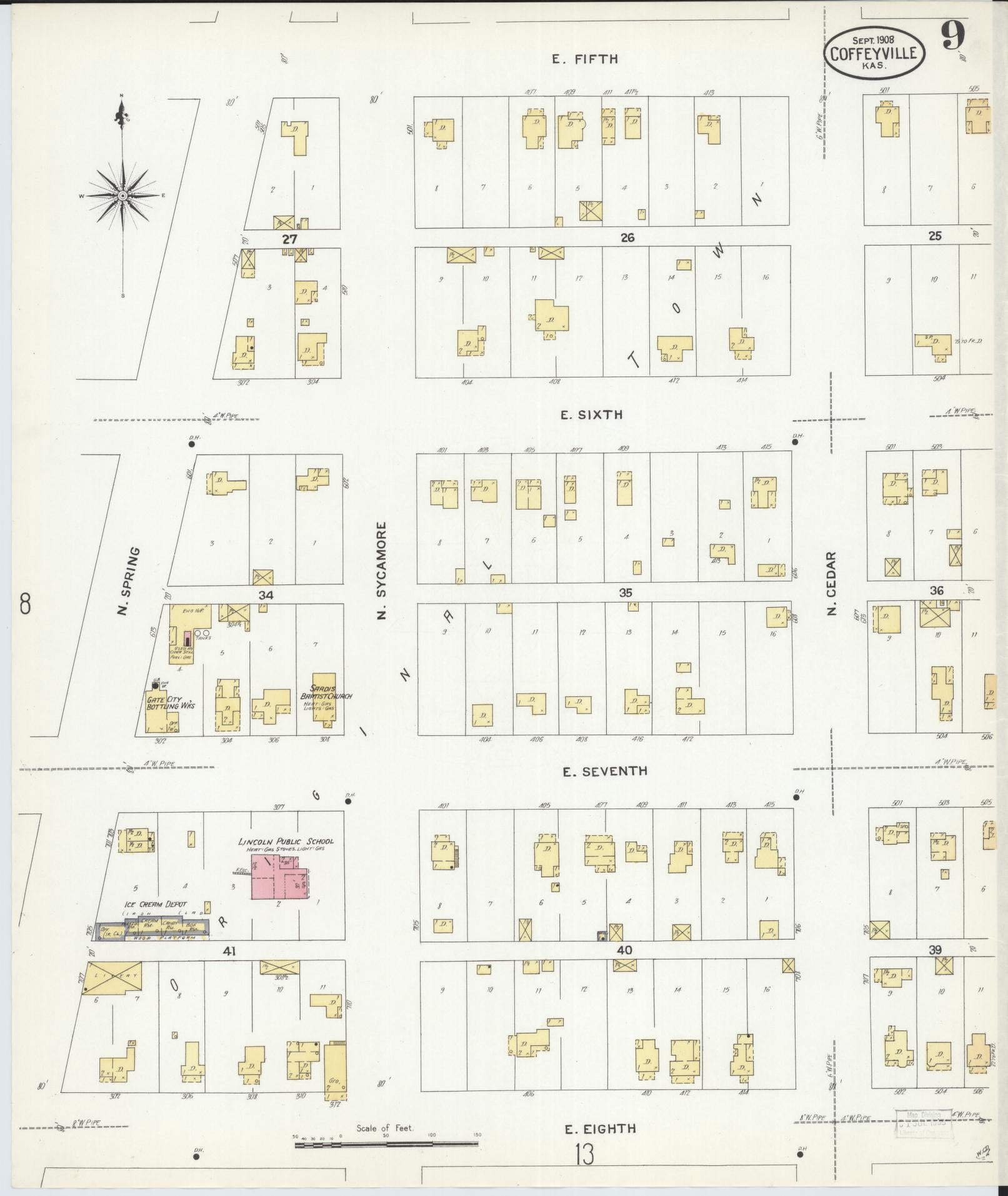 Sanborn Fire Insurance Map from Coffeyville, Montgomery County, Kansas (1908), Sheet #0009 - Complete Map Set gallery image, historic Sanborn map, vintage wall art, Kansas Kansas