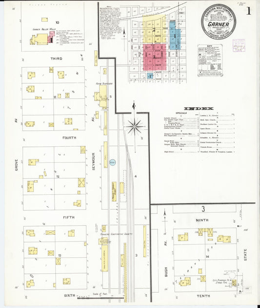Sanborn Fire Insurance Map from Garner, Hancock County, Iowa (1907), Sheet #0001 - Historic Sanborn Fire Insurance Map Print, vintage old map wall art
