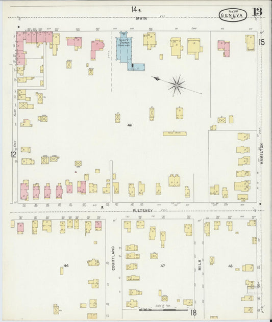 Sanborn Fire Insurance Map from Geneva, Ontario County, New York (1897), Sheet #0013 - Historic Sanborn Fire Insurance Map Print, vintage old map wall art, antique decor, genealogy gift, New York New York map