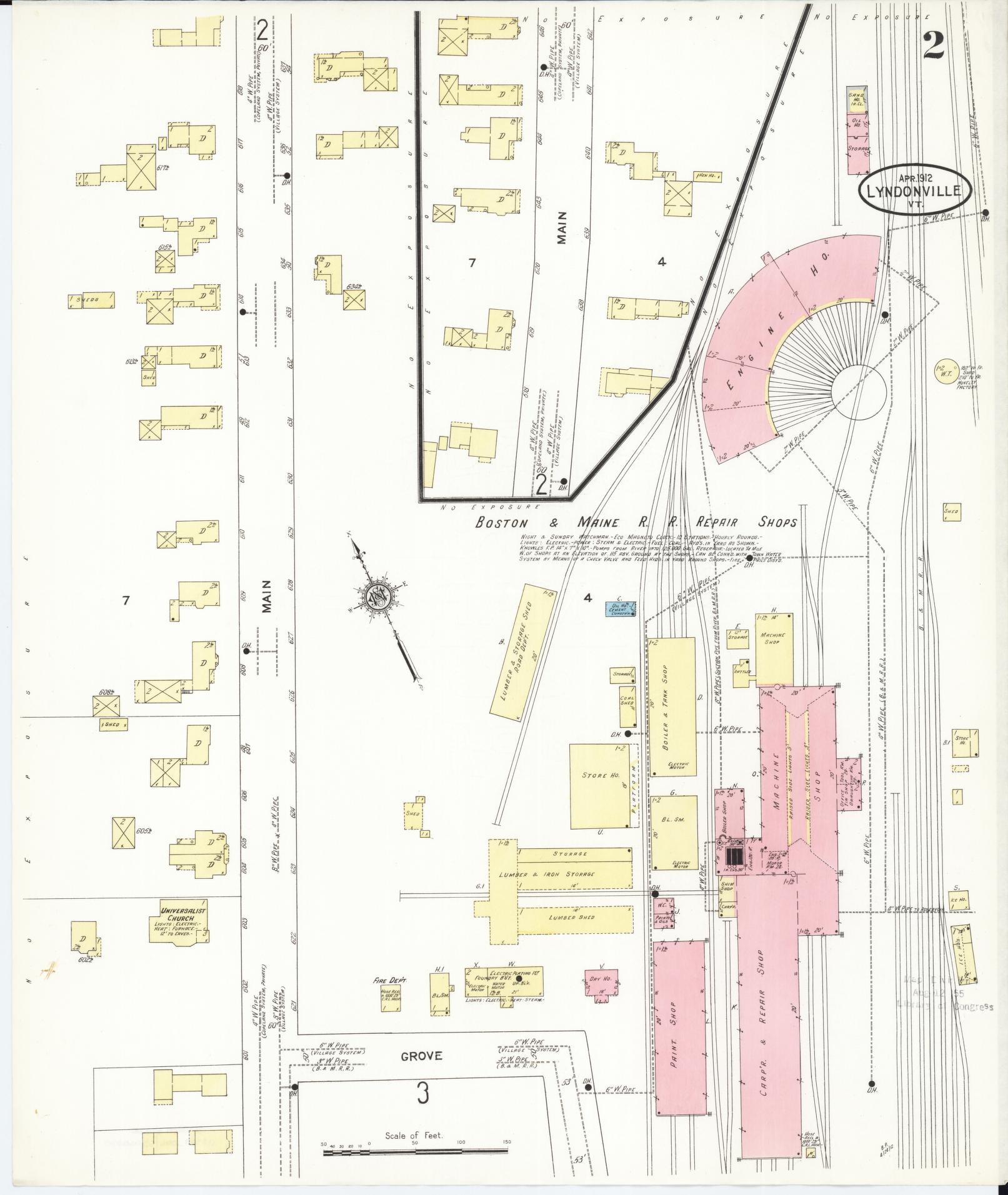 Sanborn Fire Insurance Map from Lyndonville, Caledonia County, Vermont (1912), Sheet #0002 - Historic Sanborn Fire Insurance Map Print, vintage old map wall art, antique decor, genealogy gift, Vermont Vermont map