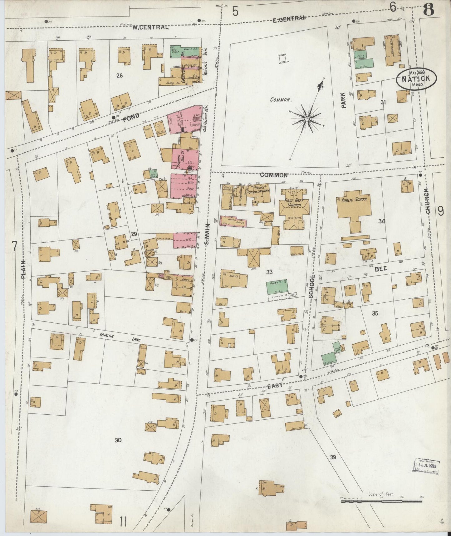 Sanborn Fire Insurance Map from Natick, Middlesex County, Massachusetts (1899), Sheet #0008 - Complete Map Set gallery image, historic Sanborn map, vintage wall art, Massachusetts Massachusetts
