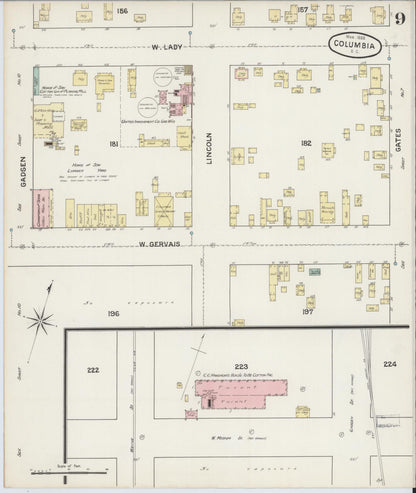 Sanborn Fire Insurance Map from Columbia, Richland County, South Carolina (1888), Sheet #0009 - Complete Map Set gallery image, historic Sanborn map, vintage wall art, South Carolina South Carolina