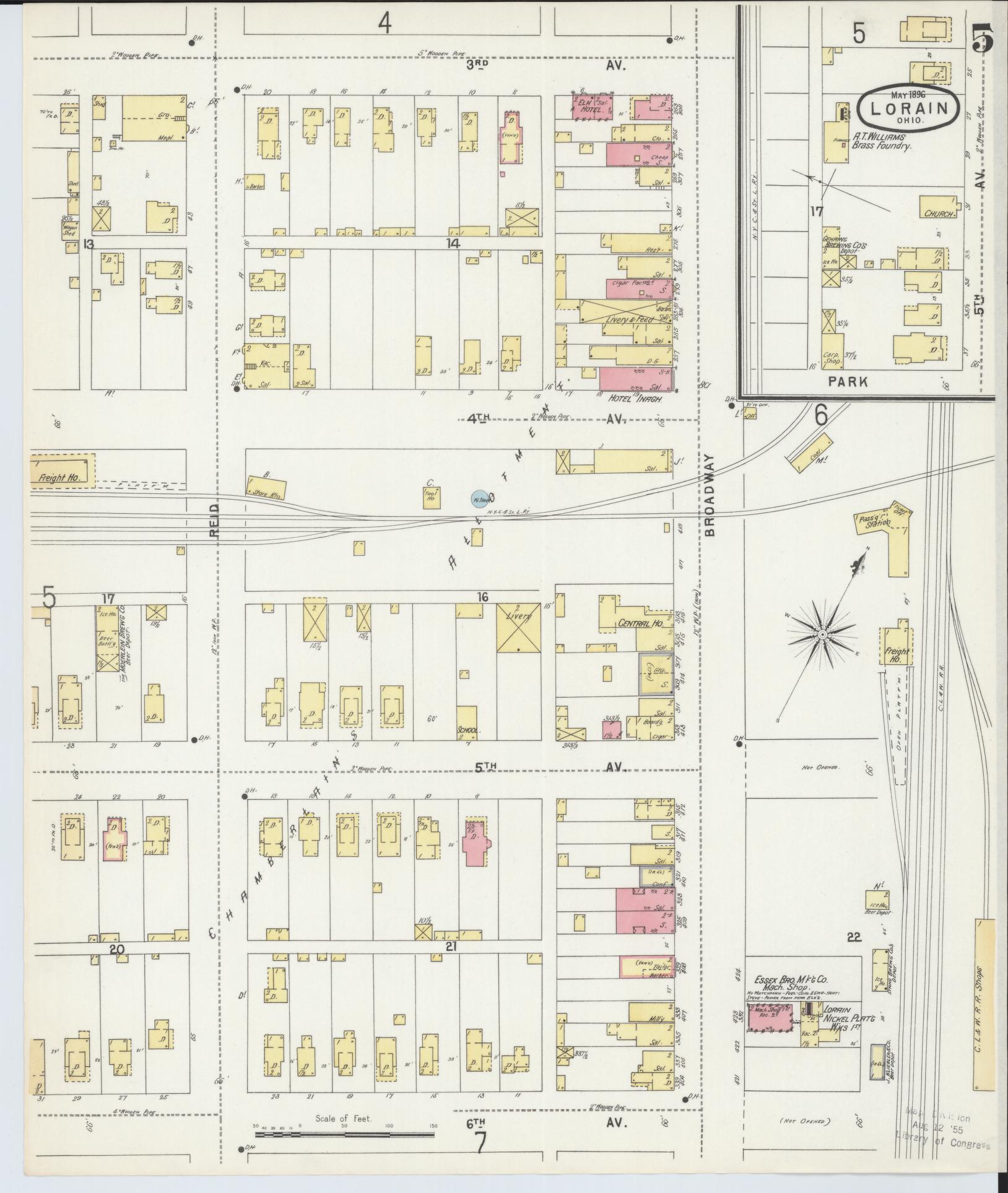 Sanborn Fire Insurance Map from Lorain, Lorain County, Ohio (1896), Sheet #0005 - Historic Sanborn Fire Insurance Map Print, vintage old map wall art, antique decor, genealogy gift, Ohio Ohio map