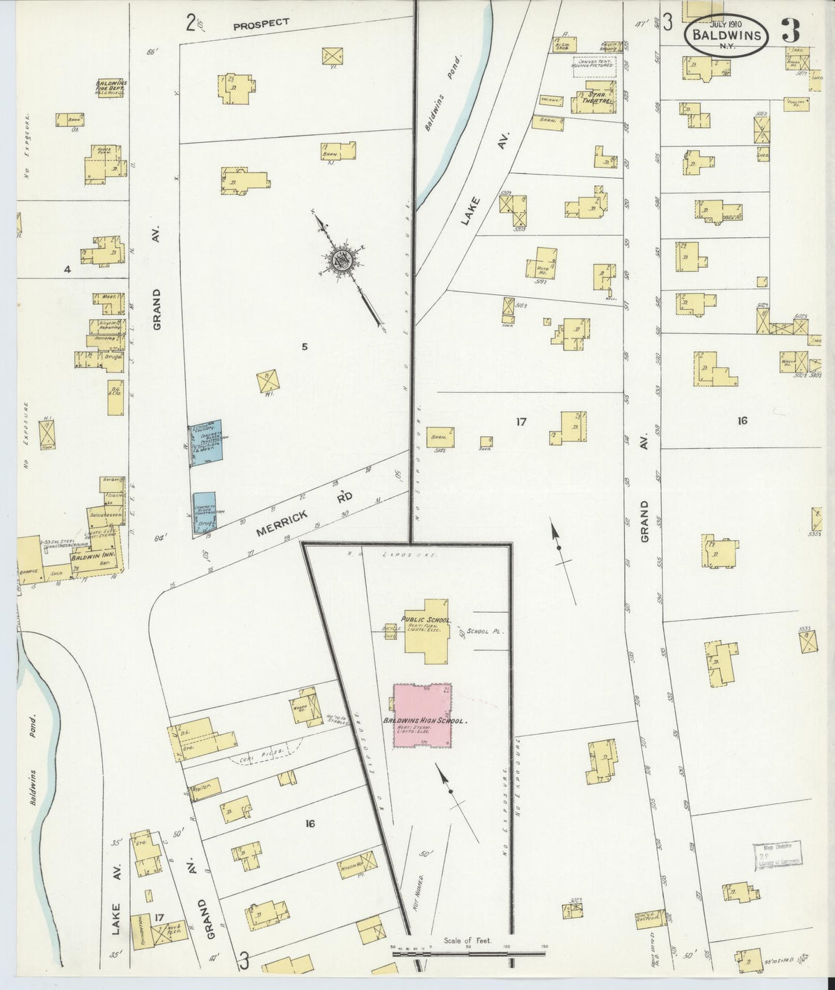 Sanborn Fire Insurance Map from Baldwin, Nassau County, New York (1910), Sheet #0003 - Complete Map Set gallery image, historic Sanborn map, vintage wall art, New York New York