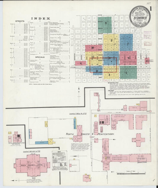Sanborn Fire Insurance Map from Bismarck, Burleigh County, North Dakota (1906), Sheet #0001 - Complete Map Set gallery image, historic Sanborn map, vintage wall art, North Dakota North Dakota