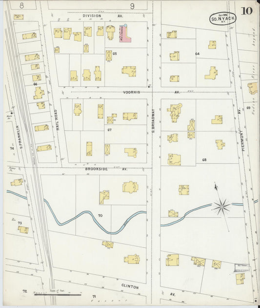 Sanborn Fire Insurance Map from Nyack, Rockland County, New York (1896), Sheet #0010 - Historic Sanborn Fire Insurance Map Print, vintage old map wall art, antique decor, genealogy gift, New York New York map