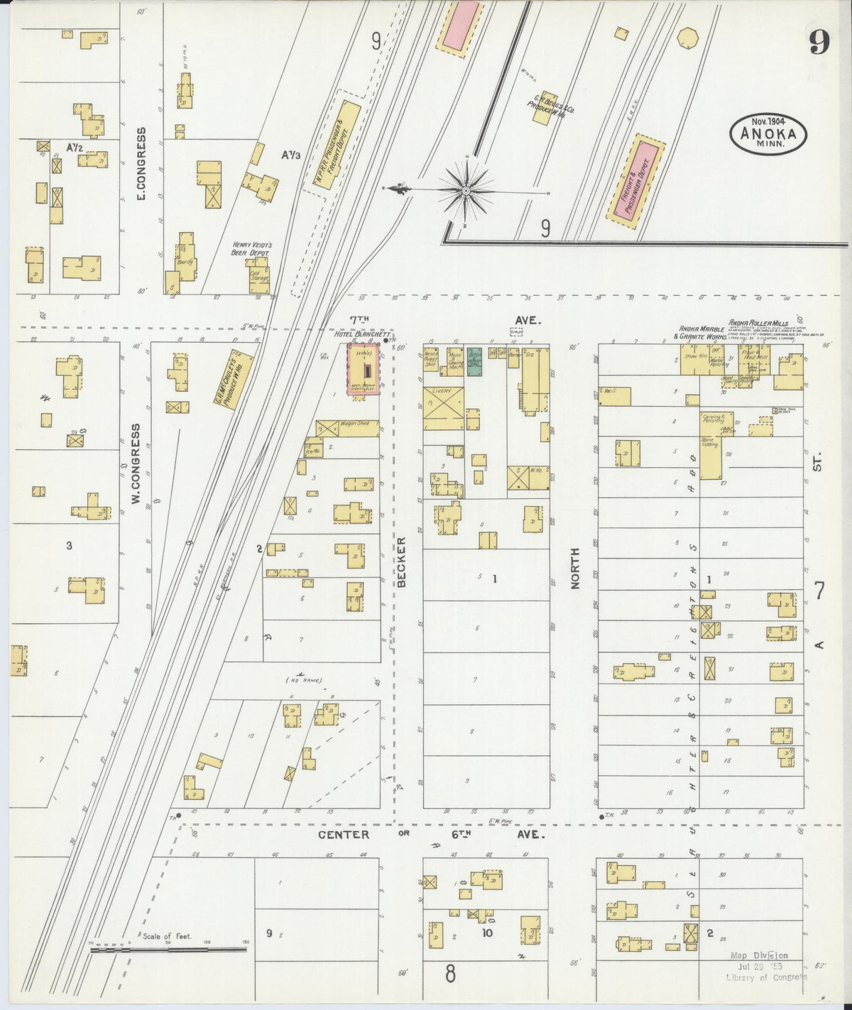 Sanborn Fire Insurance Map from Anoka, Anoka County, Minnesota (1904), Sheet #0009 - Complete Map Set gallery image, historic Sanborn map, vintage wall art, Minnesota Minnesota