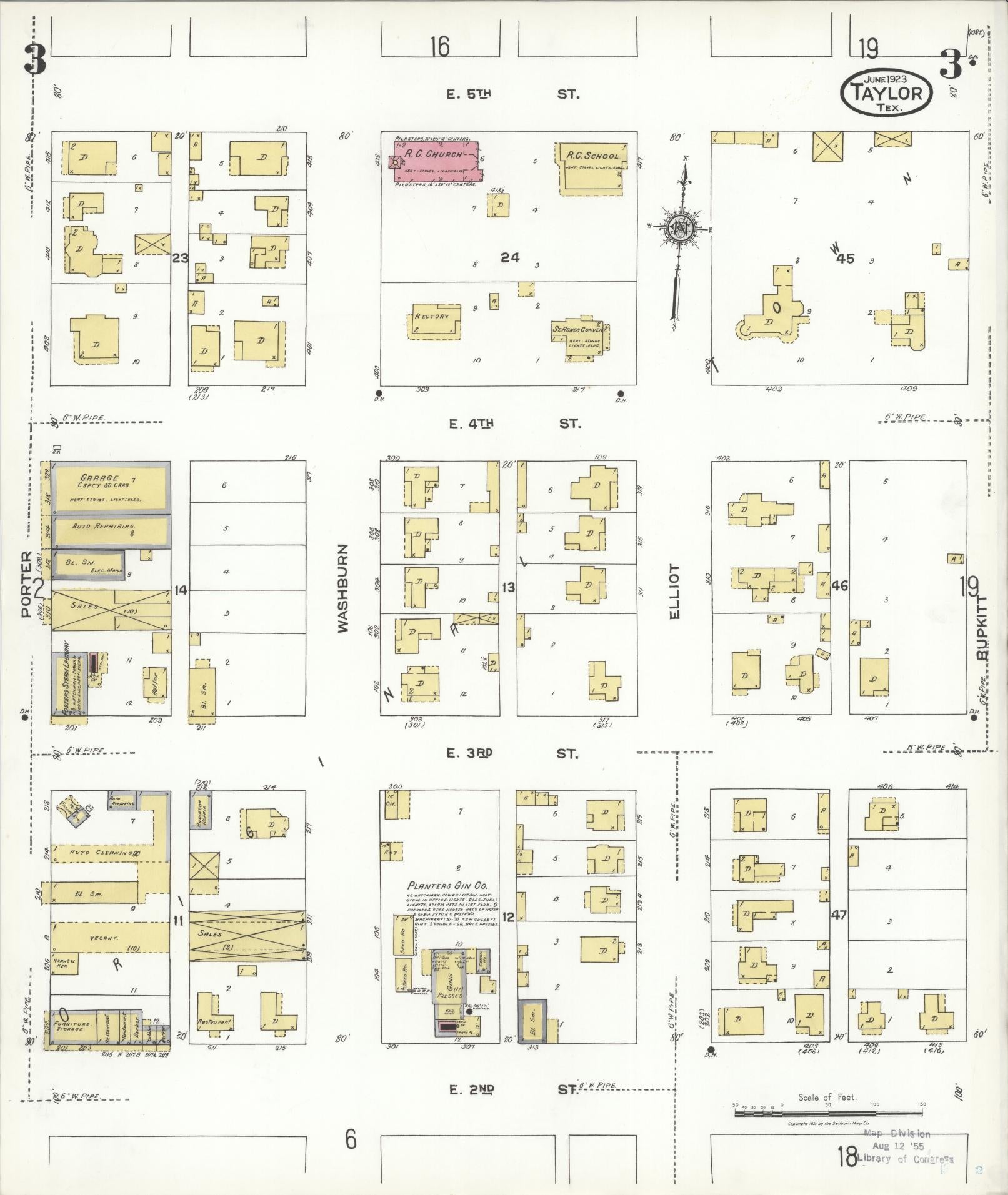 Sanborn Fire Insurance Map from Taylor, Williamson County, Texas (1923), Sheet #0003 - Complete Map Set gallery image, historic Sanborn map, vintage wall art, Texas Texas