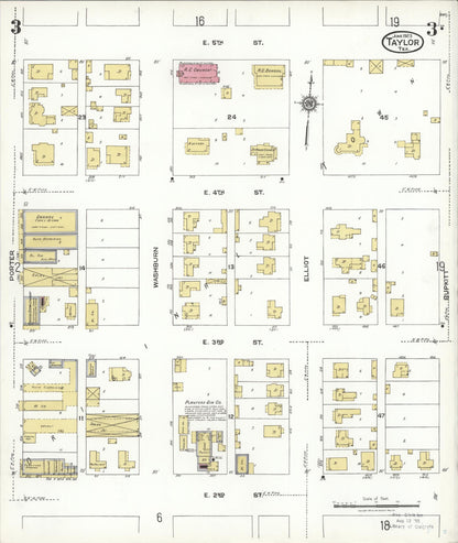 Sanborn Fire Insurance Map from Taylor, Williamson County, Texas (1923), Sheet #0003 - Complete Map Set gallery image, historic Sanborn map, vintage wall art, Texas Texas