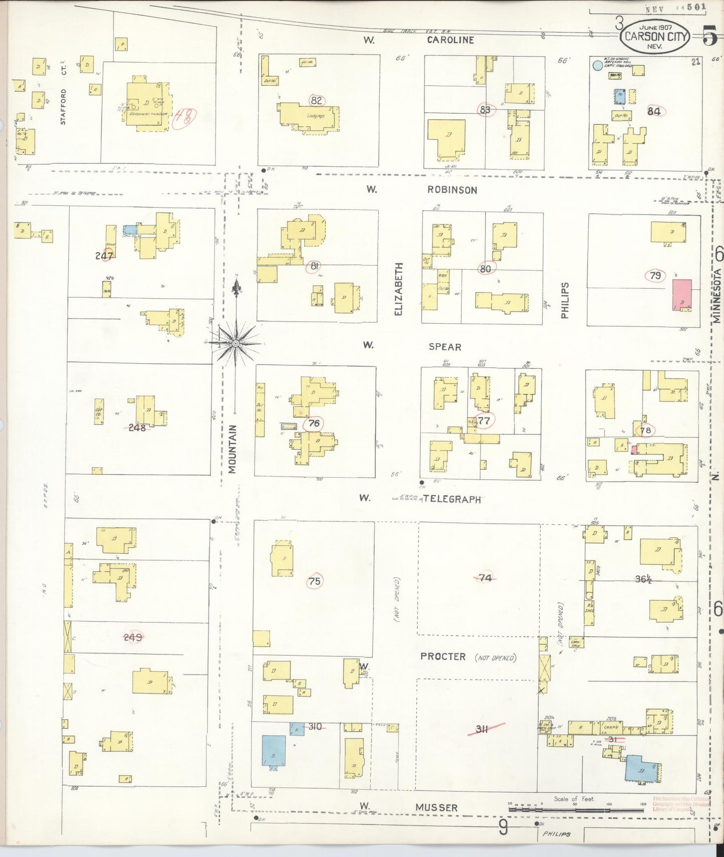 Sanborn Fire Insurance Map from Carson City, Carson City County, Nevada (1941), Sheet #0005 - Complete Map Set gallery image, historic Sanborn map, vintage wall art, Nevada Nevada