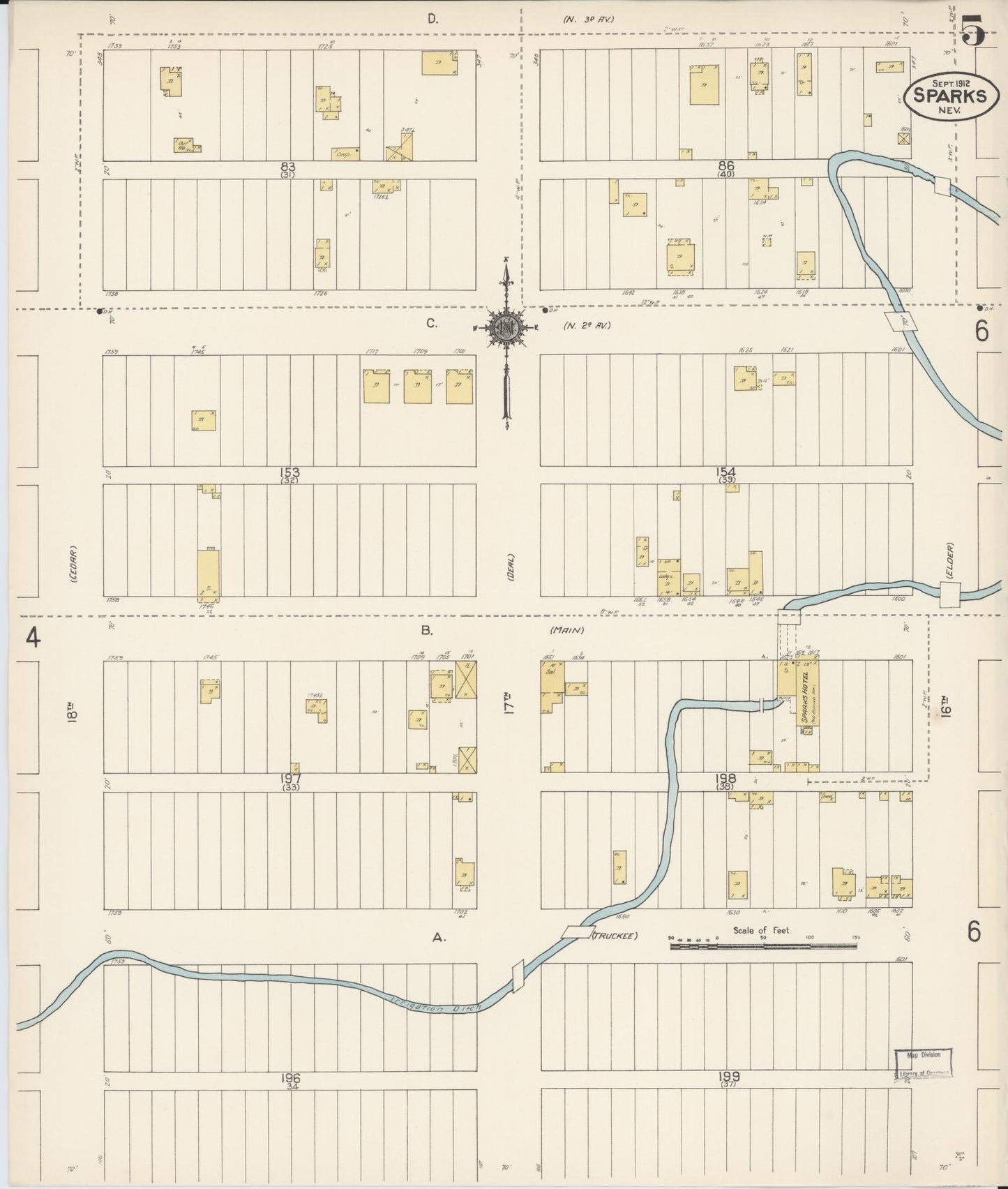 Sanborn Fire Insurance Map from Sparks, Washoe County, Nevada (1912), Sheet #0005 - Complete Map Set gallery image, historic Sanborn map, vintage wall art, Nevada Nevada