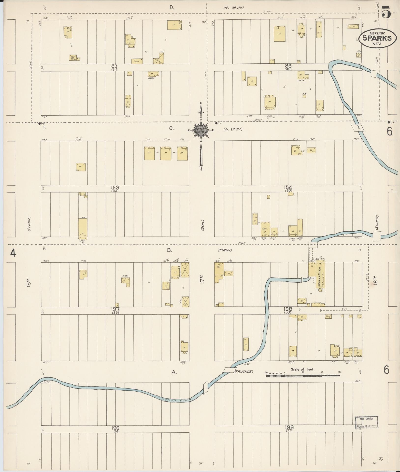 Sanborn Fire Insurance Map from Sparks, Washoe County, Nevada (1912), Sheet #0005 - Complete Map Set gallery image, historic Sanborn map, vintage wall art, Nevada Nevada