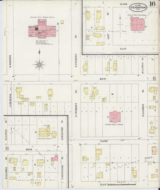 Sanborn Fire Insurance Map from Stevens Point, Portage County, Wisconsin (1898), Sheet #0016 - Historic Sanborn Fire Insurance Map Print, vintage old map wall art, antique decor, genealogy gift, Wisconsin Wisconsin map