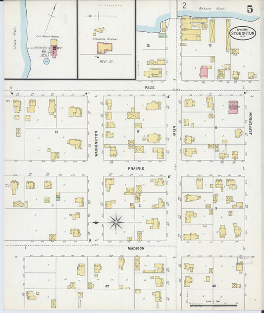 Sanborn Fire Insurance Map from Stoughton, Dane County, Wisconsin (1898), Sheet #0005 - Historic Sanborn Fire Insurance Map Print, vintage old map wall art, antique decor, genealogy gift, Wisconsin Wisconsin map