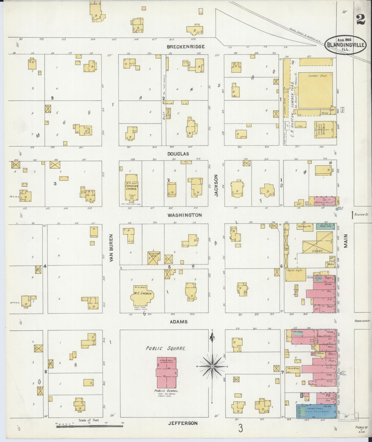 Sanborn Fire Insurance Map from Blandinsville, Mcdonough County, Illinois (1906), Sheet #0002 - Complete Map Set gallery image, historic Sanborn map, vintage wall art, Illinois Illinois