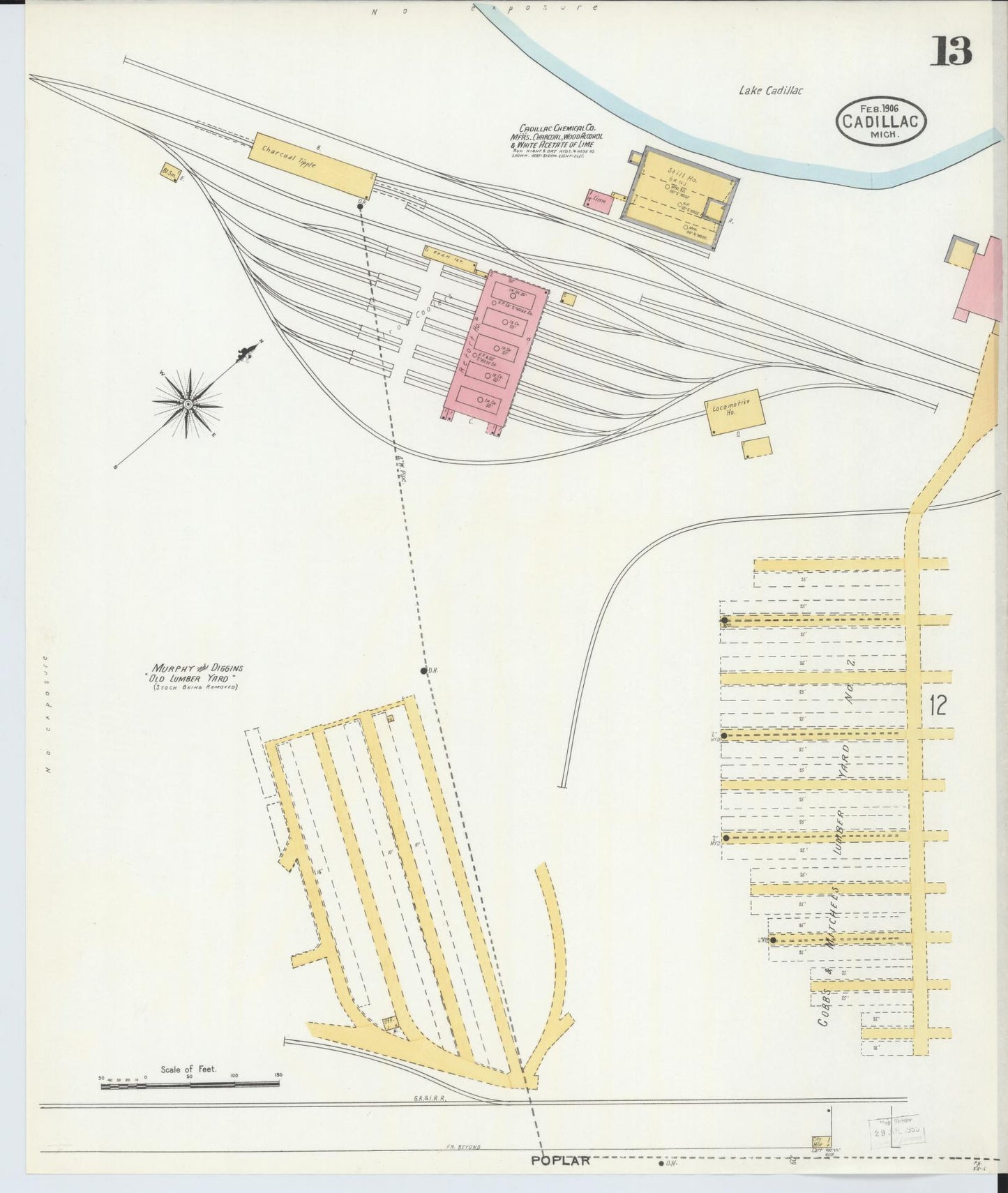 Sanborn Fire Insurance Map from Cadillac, Wexford County, Michigan (1906), Sheet #0013 - Complete Map Set gallery image, historic Sanborn map, vintage wall art, Michigan Michigan