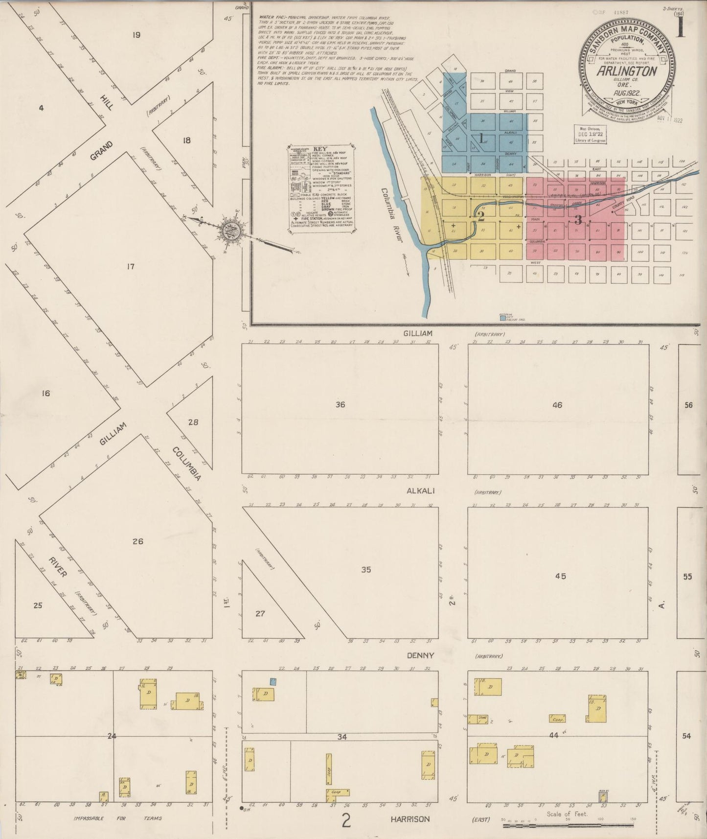 Sanborn Fire Insurance Map from Arlington, Gilliam County, Oregon (1922), Sheet #0001 - Complete Map Set gallery image, historic Sanborn map, vintage wall art, Oregon Oregon