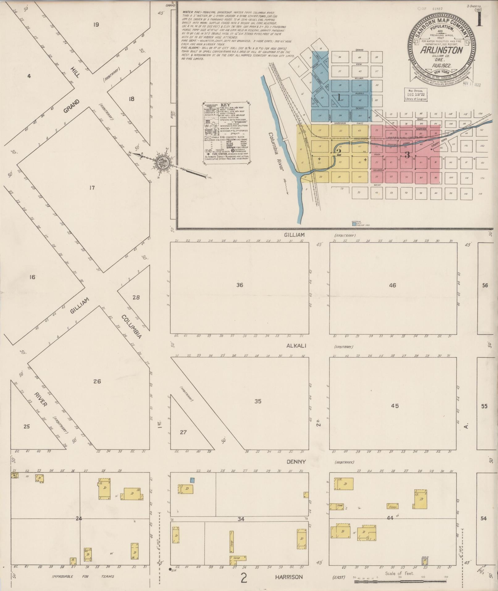 Sanborn Fire Insurance Map from Arlington, Gilliam County, Oregon (1922), Sheet #0001 - Complete Map Set gallery image, historic Sanborn map, vintage wall art, Oregon Oregon