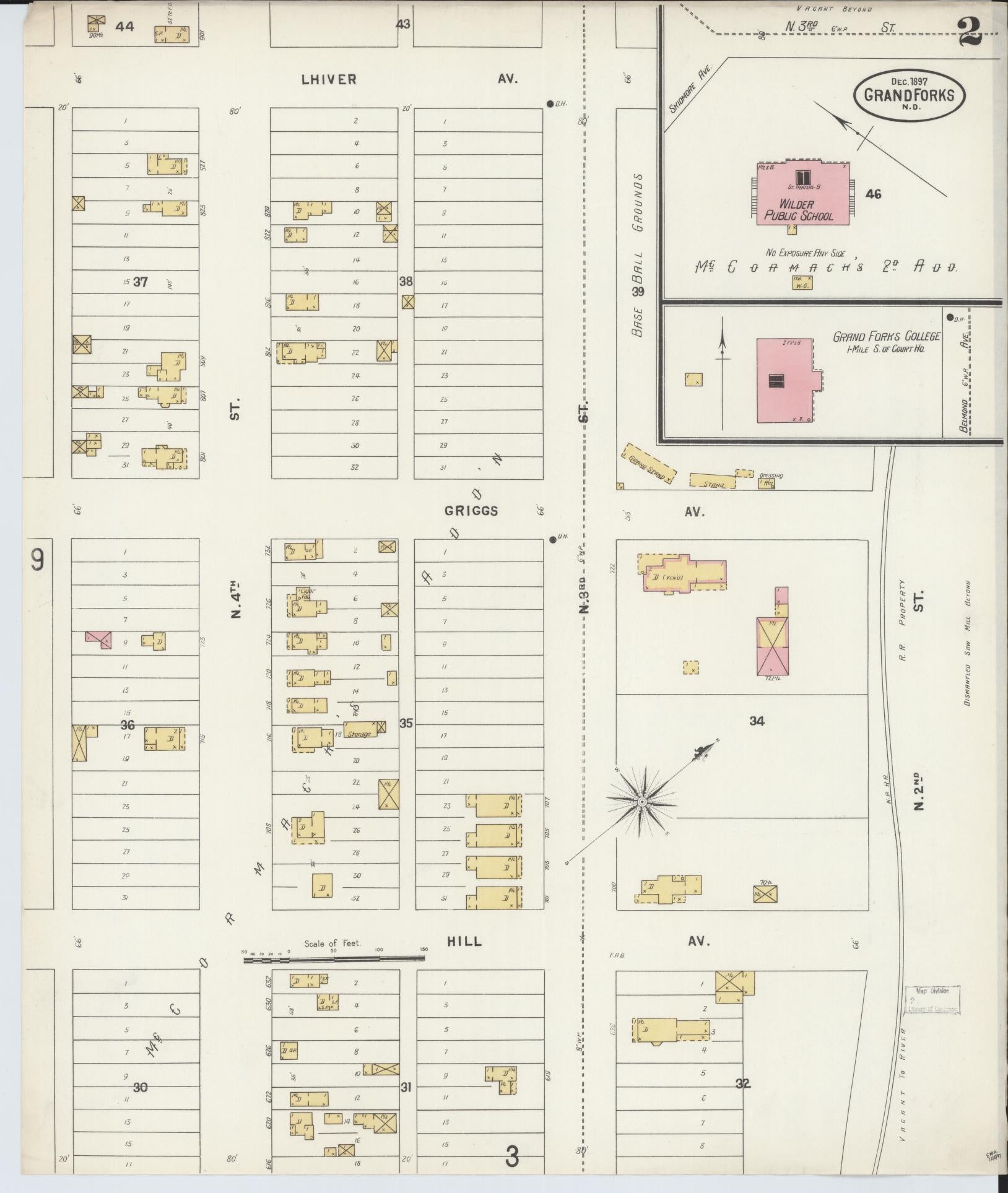 Sanborn Fire Insurance Map from Grand Forks, Grand Forks County, North Dakota (1897), Sheet #0002 - Complete Map Set gallery image, historic Sanborn map, vintage wall art, North Dakota North Dakota