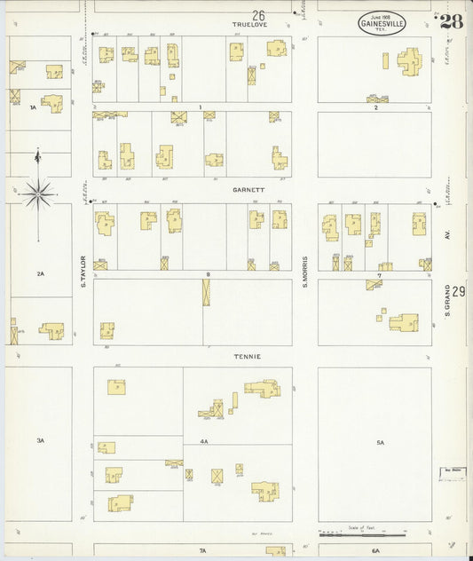 Sanborn Fire Insurance Map from Gainesville, Cooke County, Texas (1908), Sheet #0028 - Historic Sanborn Fire Insurance Map Print, vintage old map wall art, antique decor, genealogy gift, Texas Texas map