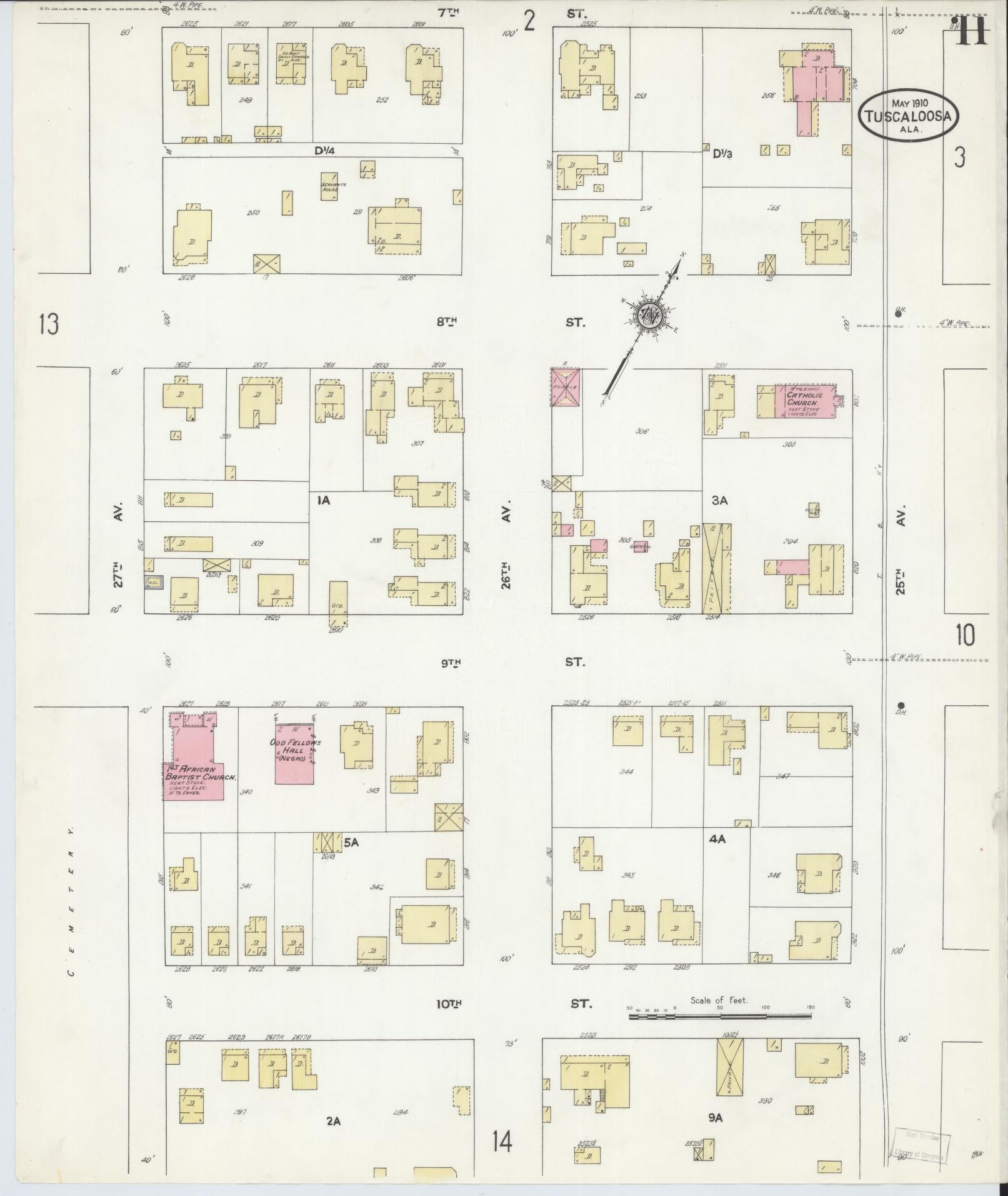 Sanborn Fire Insurance Map from Tuscaloosa, Tuscaloosa County, Alabama (1910), Sheet #0011 - Historic Sanborn Fire Insurance Map Print, vintage old map wall art, antique decor, genealogy gift, Alabama Alabama map