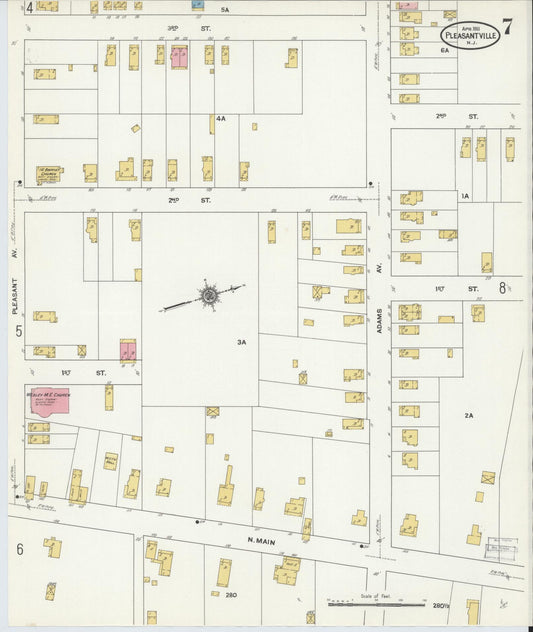 Sanborn Fire Insurance Map from Pleasantville, Atlantic County, New Jersey (1911), Sheet #0007 - Historic Sanborn Fire Insurance Map Print, vintage old map wall art, antique decor, genealogy gift, New Jersey New Jersey map