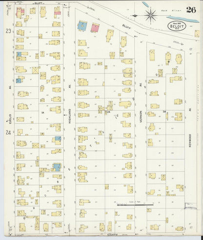 Sanborn Fire Insurance Map from Beloit, Rock County, Wisconsin (1908), Sheet #0026 - Historic Sanborn Fire Insurance Map Print, vintage old map wall art, antique decor, genealogy gift, Wisconsin Wisconsin map