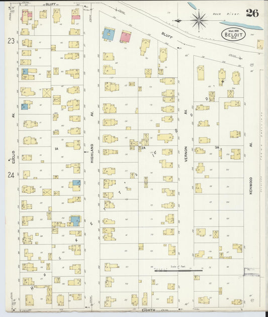 Sanborn Fire Insurance Map from Beloit, Rock County, Wisconsin (1908), Sheet #0026 - Historic Sanborn Fire Insurance Map Print, vintage old map wall art, antique decor, genealogy gift, Wisconsin Wisconsin map